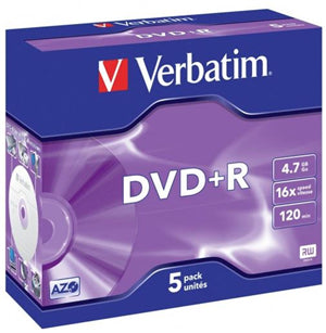 Verbatim DVD+R 4.7GB 16x 5 Pack with Jewel Cases