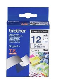 Brother TZe-FA3 12mm x 3m Blue on White Fabric Tape