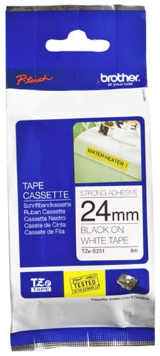 Brother TZe-S251 24mm x 8m Extra Strength Black on White Tape - PC Store