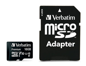 Verbatim Premium microSDHC UHS-I Class 10 Card with Adapter 16GB