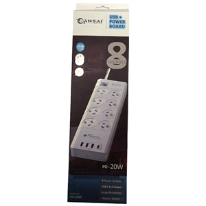 Sansai 8 Way Surge Powerboard with 3x USB Charging Ports