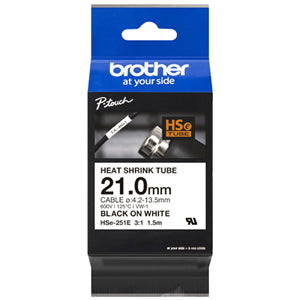 Brother HSe-251E 21.0mm x 1.5m Black on White Heat Shrink Tape